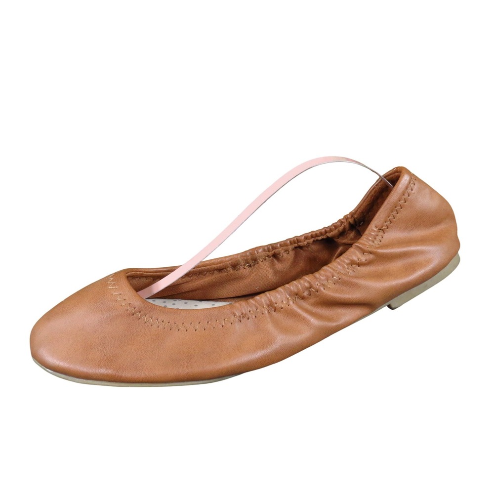Time and Tru Scrunch Women Ballet Flat Size 9 Wide Everyday Comfort Cognac Brown